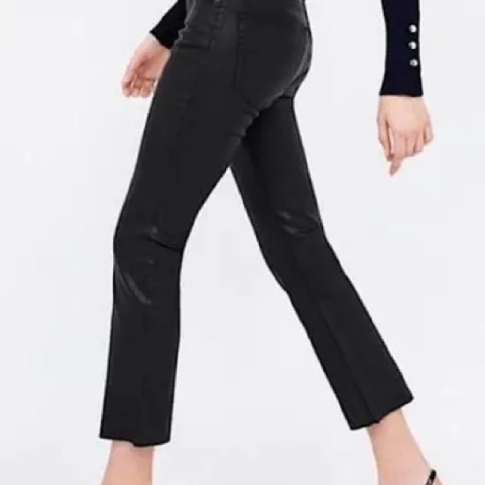 Zara Coated Button Fly Kick Flare Pants